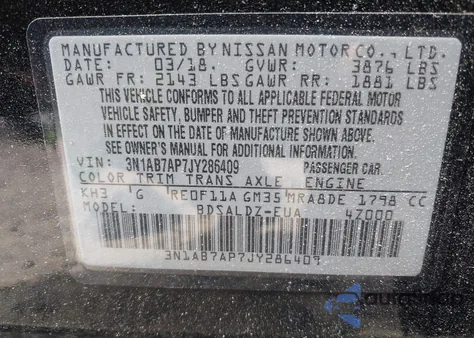 2018 Nissan Sentra Sv из США, поврежденный, VIN 3N1AB7AP7JY286409